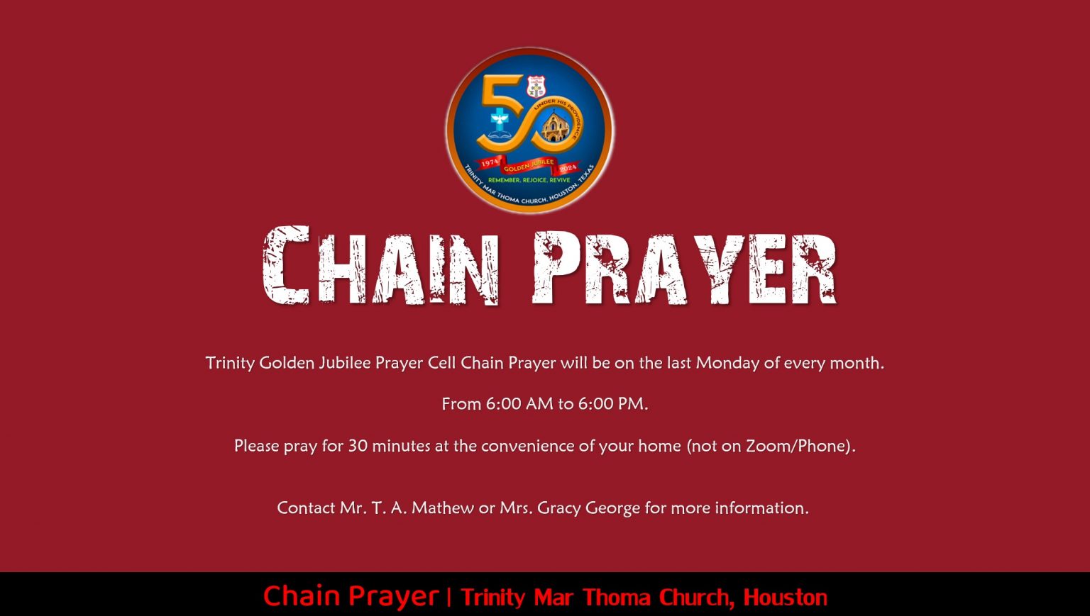 Golden Jubilee Prayer Cell Chain Prayer Trinity Marthoma Church, Houston
